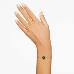 Swarovski Idyllia Bracelet Mixed Cuts, Clover, Green, Gold-tone Plated