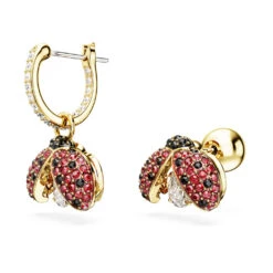 Swarovski Idyllia Drop Earrings Asymmetrical Design, Ladybug, Red, Gold-tone Plated -Jewelry Store idyllia drop earrings asymmetrical design ladybug red gold tone plated swarovski 5666131 3