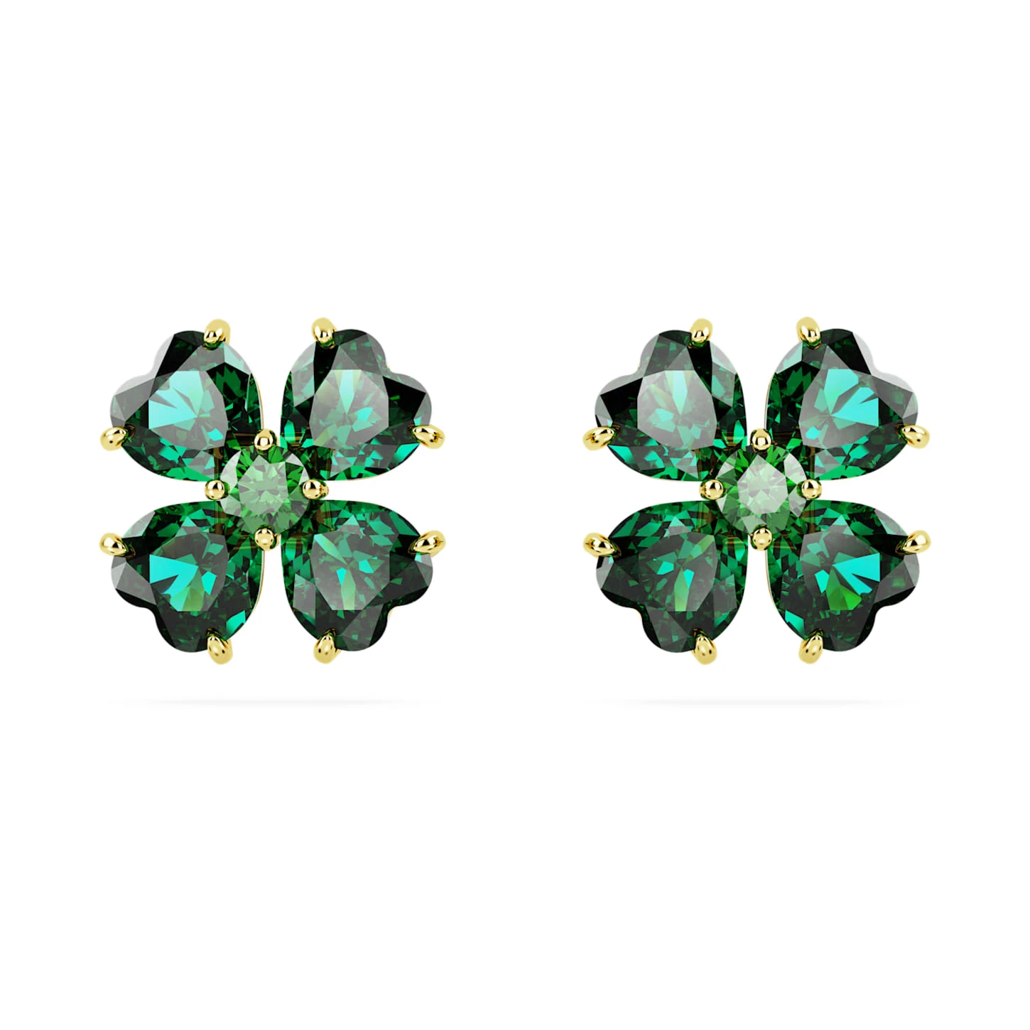 Swarovski Idyllia Stud Earrings Clover, Green, Gold-tone Plated 4 Swarovski Idyllia Stud Earrings Clover, Green, Gold-tone Plated - Image 2