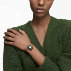 Swarovski Lucent Bangle Magnetic Closure, Oversized Crystal, Green, Gold-tone Finish -Jewelry Store lucent bangle magnetic closure oversized crystal green gold tone finish swarovski 5615107 4
