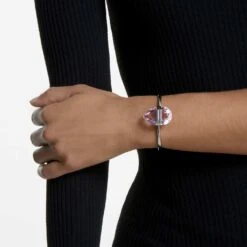 Swarovski Lucent Bangle Magnetic Closure, Oversized Crystal, Pink, Stainless Steel