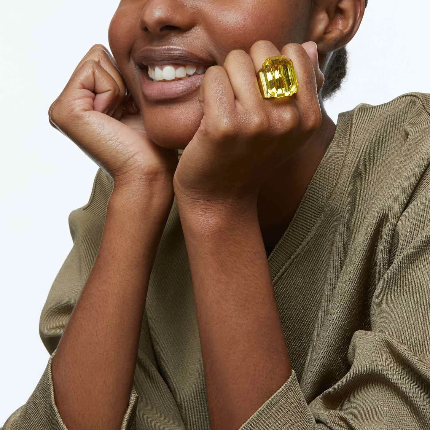 Swarovski Lucent Cocktail Ring Octagon Cut, Yellow 3 Swarovski Lucent Cocktail Ring Octagon Cut, Yellow