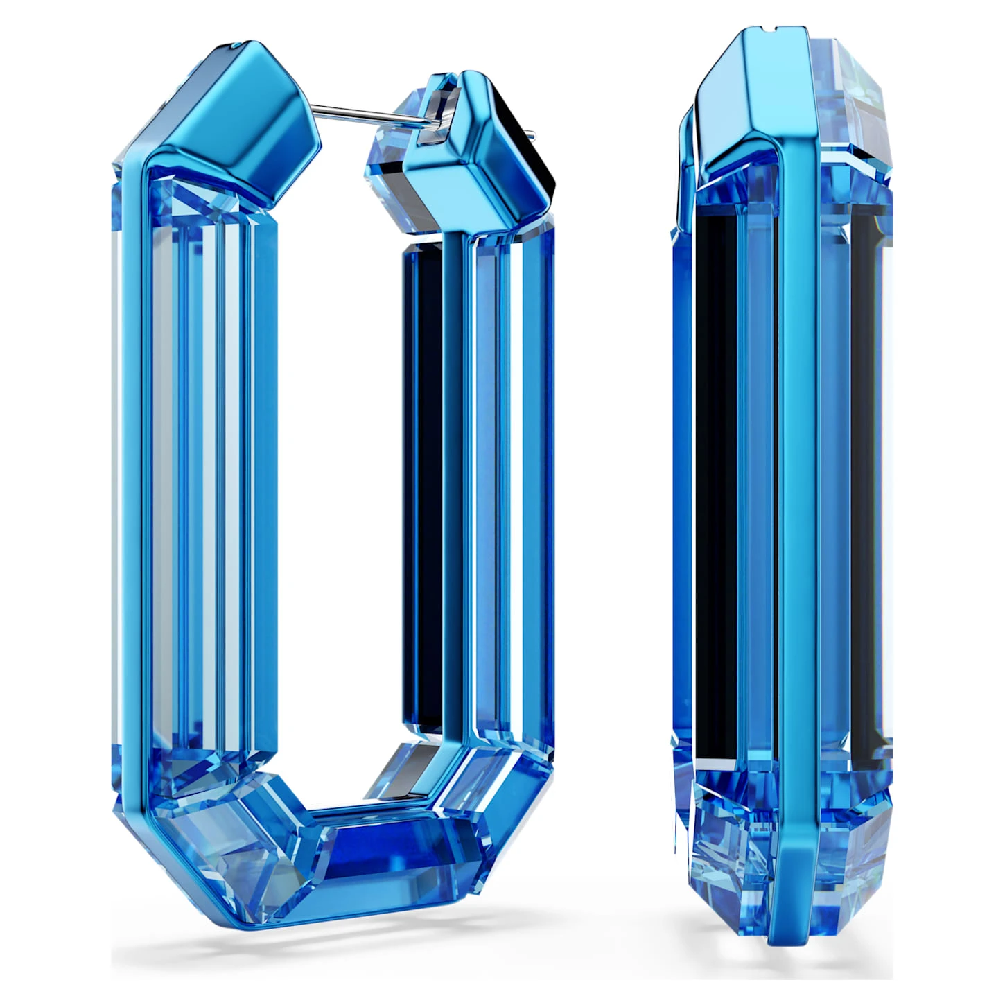 Swarovski Lucent Hoop Earrings Statement, Octagon Shape, Blue 4 Swarovski Lucent Hoop Earrings Statement, Octagon Shape, Blue - Image 2