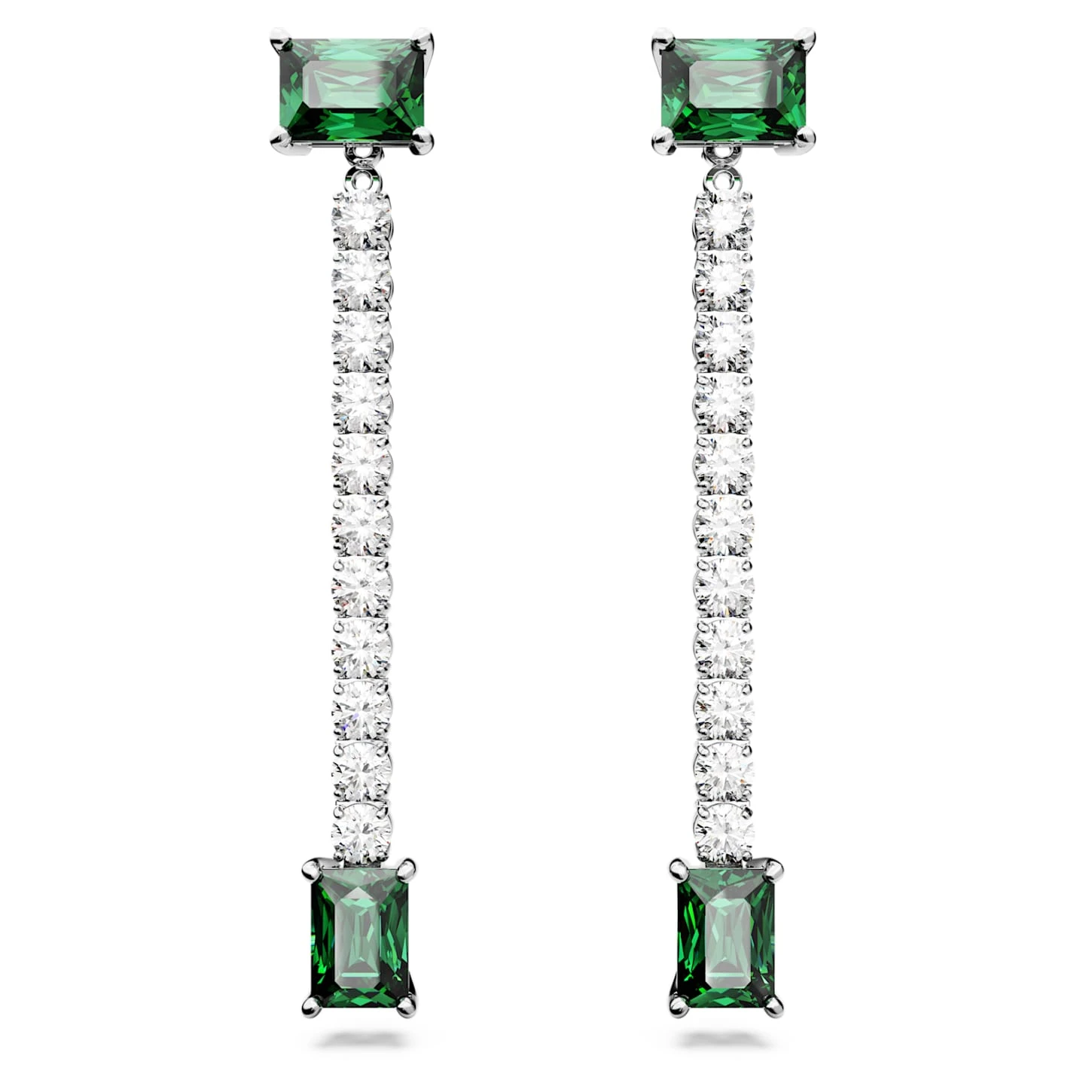 Swarovski Matrix Drop Earrings Mixed Cuts, Green, Rhodium Plated 4 Swarovski Matrix Drop Earrings Mixed Cuts, Green, Rhodium Plated - Image 2