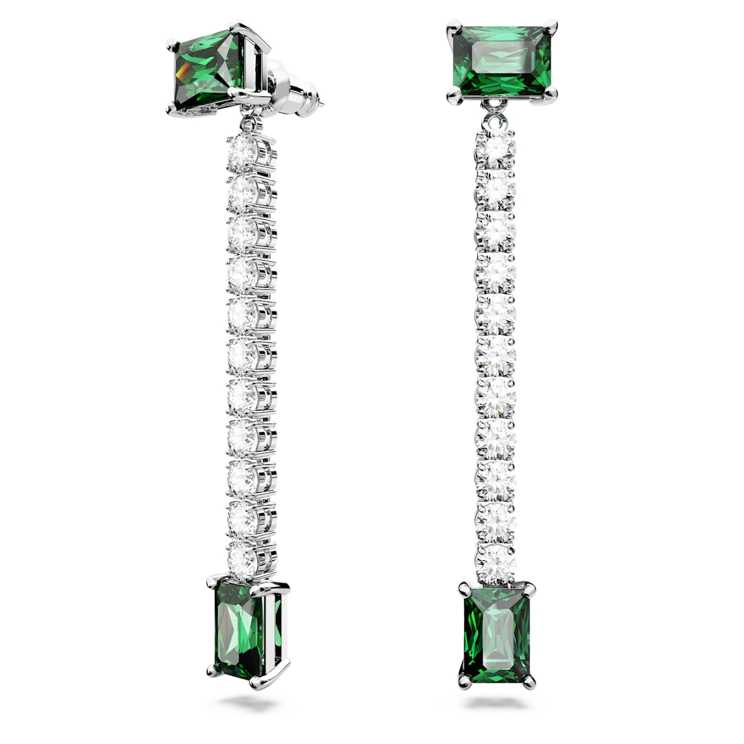 Swarovski Matrix Drop Earrings Mixed Cuts, Green, Rhodium Plated 5 Swarovski Matrix Drop Earrings Mixed Cuts, Green, Rhodium Plated - Image 3
