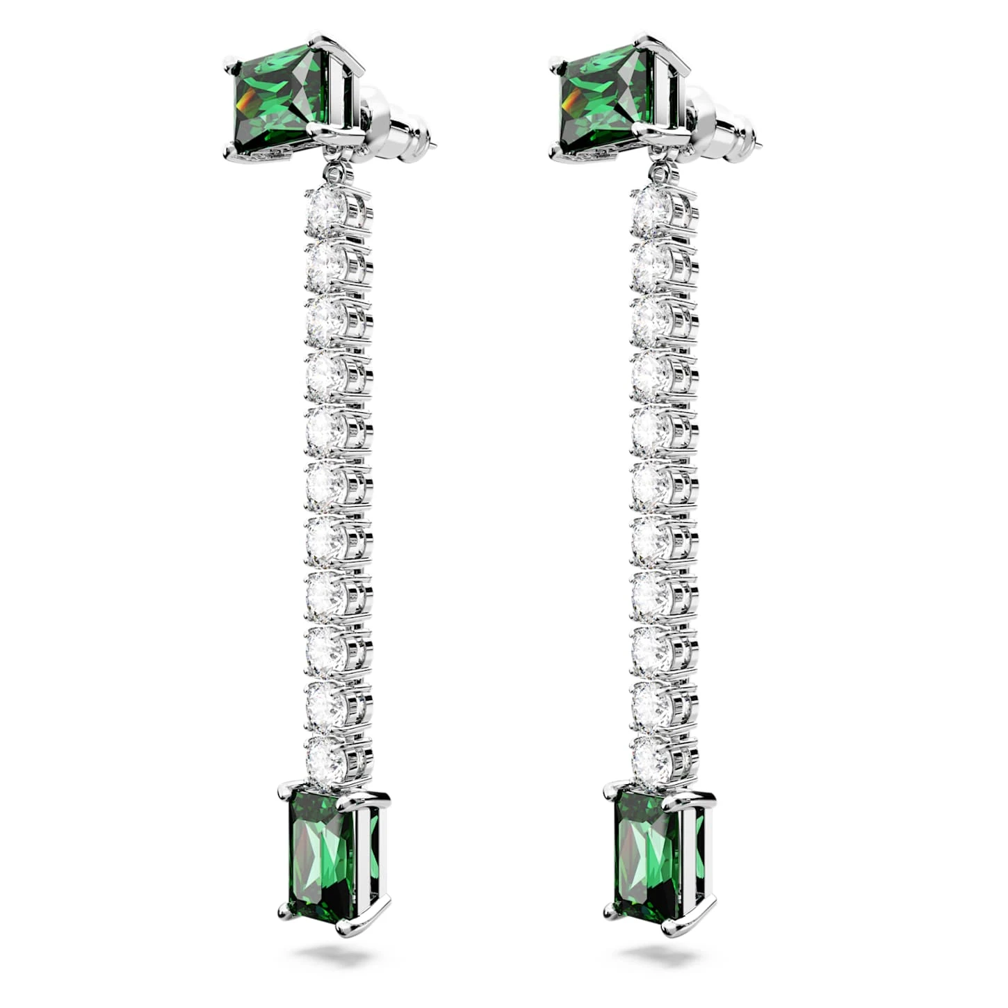 Swarovski Matrix Drop Earrings Mixed Cuts, Green, Rhodium Plated 6 Swarovski Matrix Drop Earrings Mixed Cuts, Green, Rhodium Plated - Image 4