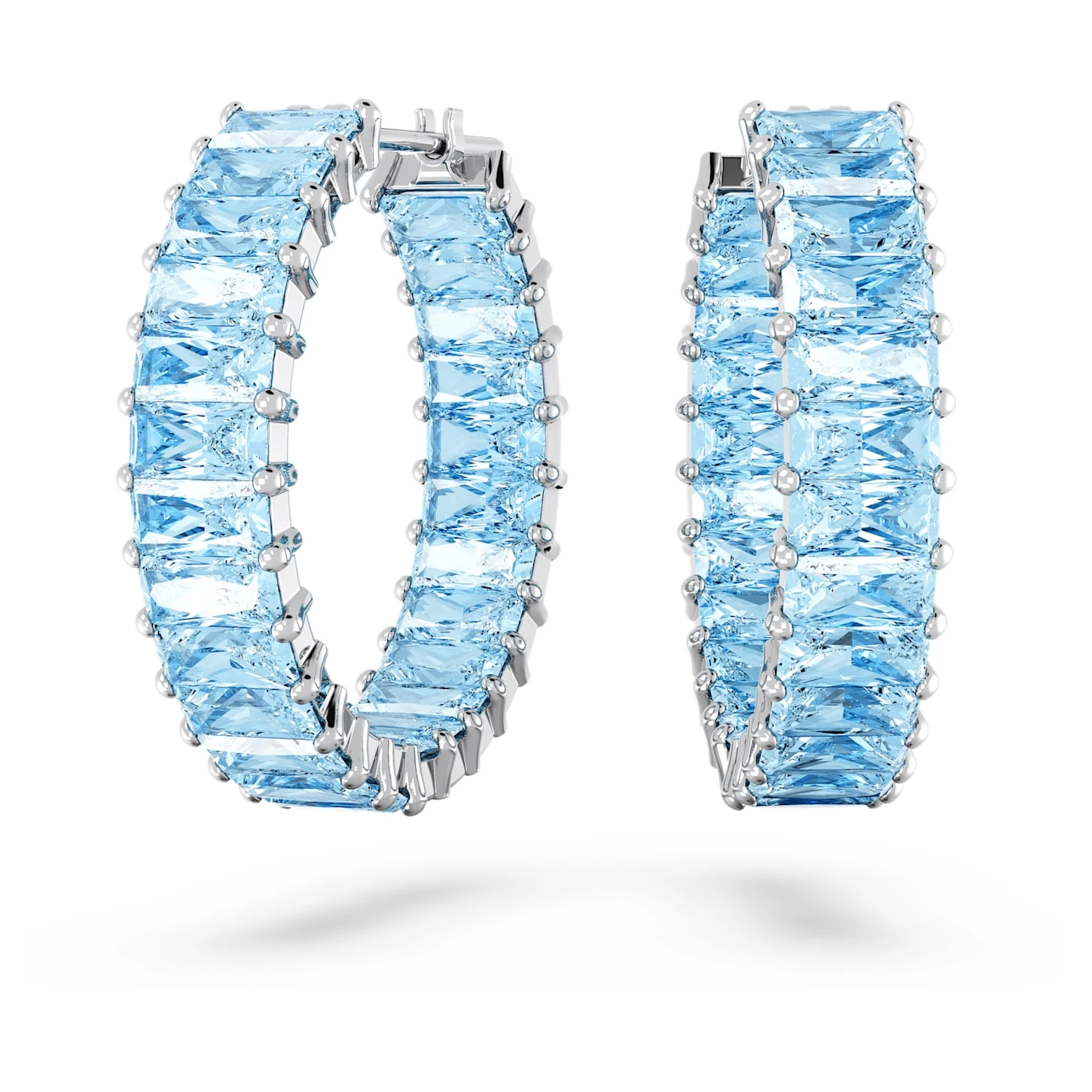 Swarovski Matrix Hoop Earrings Baguette Cut, Blue, Rhodium Plated 4 Swarovski Matrix Hoop Earrings Baguette Cut, Blue, Rhodium Plated - Image 2