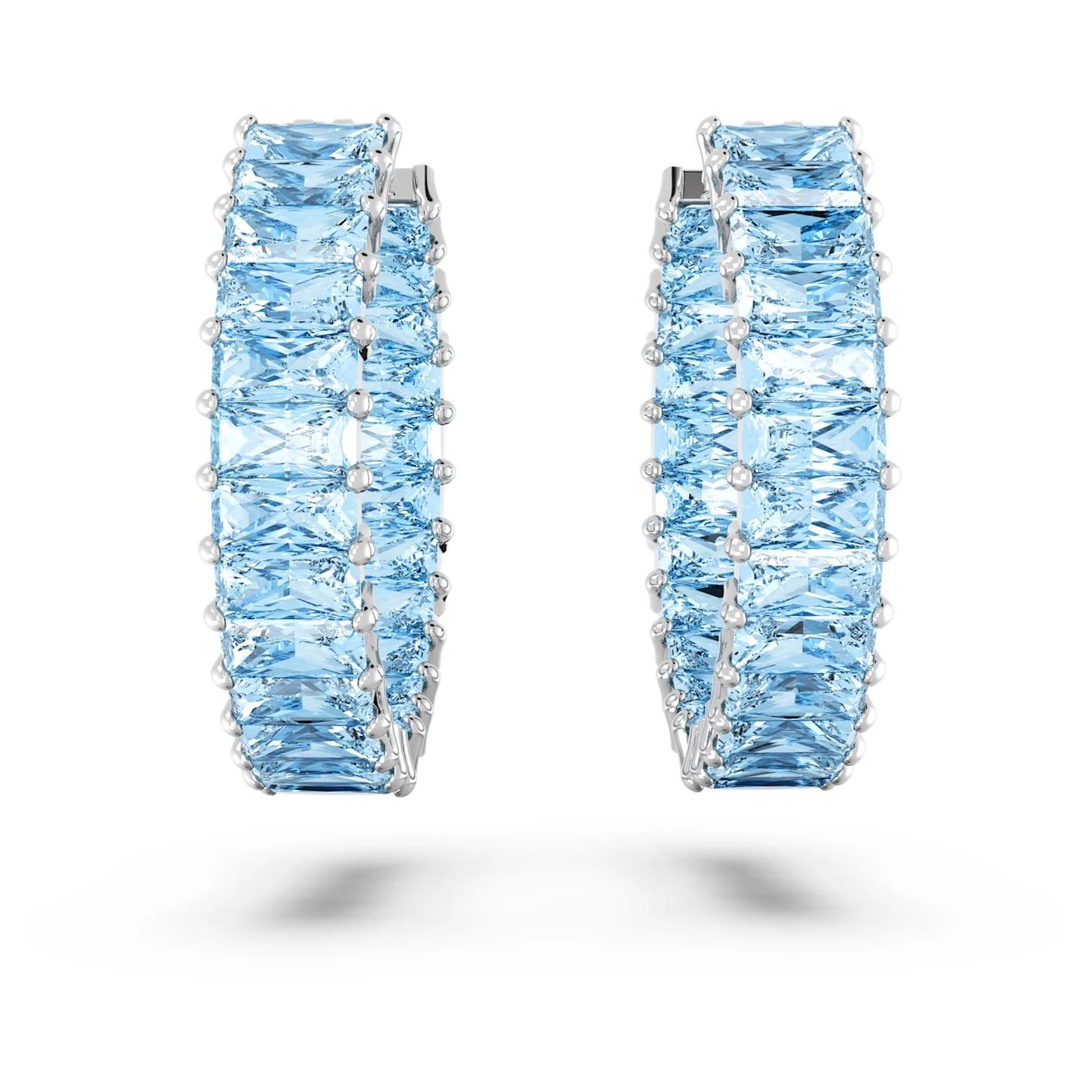 Swarovski Matrix Hoop Earrings Baguette Cut, Blue, Rhodium Plated 5 Swarovski Matrix Hoop Earrings Baguette Cut, Blue, Rhodium Plated - Image 3