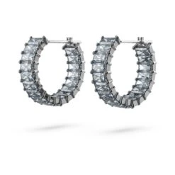 Swarovski Matrix Hoop Earrings Baguette Cut, Gray, Ruthenium Plated -Jewelry Store matrix hoop earrings baguette cut gray ruthenium plated swarovski 5658650 3