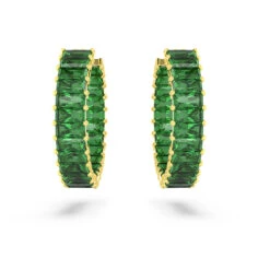 Swarovski Matrix Hoop Earrings Baguette Cut, Green, Gold-tone Plated -Jewelry Store matrix hoop earrings baguette cut green gold tone plated swarovski 5658651 2