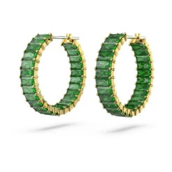 Swarovski Matrix Hoop Earrings Baguette Cut, Green, Gold-tone Plated -Jewelry Store matrix hoop earrings baguette cut green gold tone plated swarovski 5658651 3