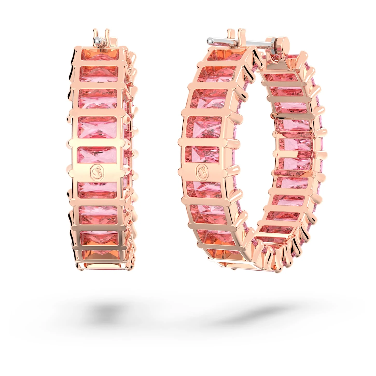 Swarovski Matrix Hoop Earrings Baguette Cut, Pink, Rose Gold-tone Plated 7 Swarovski Matrix Hoop Earrings Baguette Cut, Pink, Rose Gold-tone Plated - Image 5