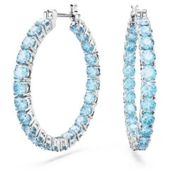 Swarovski Matrix Hoop Earrings Round Cut, Blue, Rhodium Plated -Jewelry Store matrix hoop earrings round cut blue rhodium plated swarovski 5647446 1