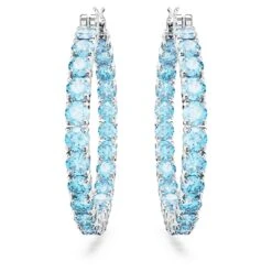 Swarovski Matrix Hoop Earrings Round Cut, Blue, Rhodium Plated -Jewelry Store matrix hoop earrings round cut blue rhodium plated swarovski 5647446 2