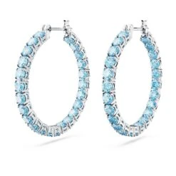 Swarovski Matrix Hoop Earrings Round Cut, Blue, Rhodium Plated -Jewelry Store matrix hoop earrings round cut blue rhodium plated swarovski 5647446 3