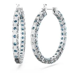 Swarovski Matrix Hoop Earrings Round Cut, Blue, Rhodium Plated -Jewelry Store matrix hoop earrings round cut blue rhodium plated swarovski 5647446 4