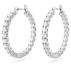 Swarovski Matrix Hoop Earrings Round Cut, White, Rhodium Plated -Jewelry Store matrix hoop earrings round cut white rhodium plated swarovski 5647715 3