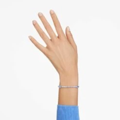 Swarovski Matrix Tennis Bracelet Mixed Cuts, Blue, Rhodium Plated