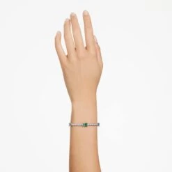 Swarovski Matrix Tennis Bracelet Mixed Cuts, Green, Rhodium Plated