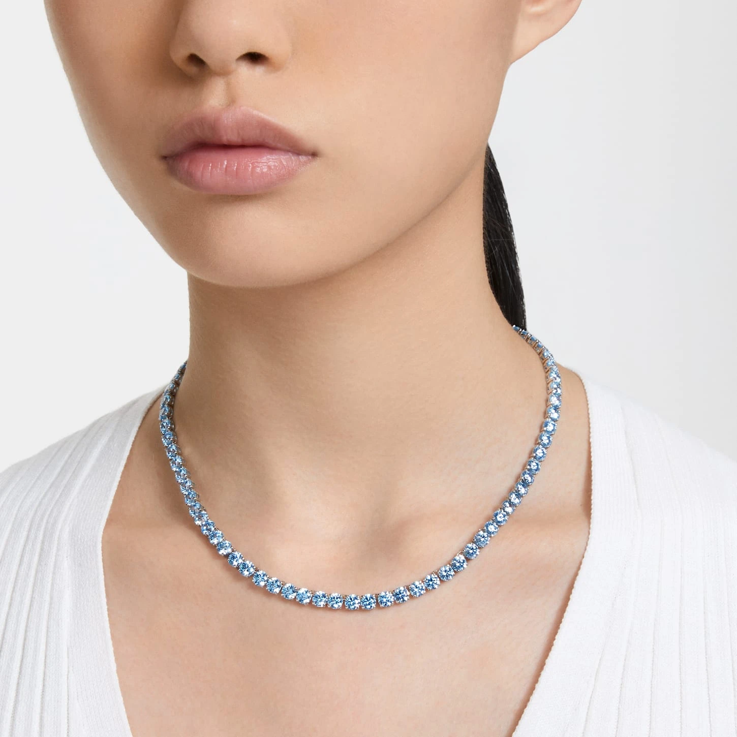 Swarovski Matrix Tennis Necklace Round Cut, Medium, Blue, Rhodium Plated 3 Swarovski Matrix Tennis Necklace Round Cut, Medium, Blue, Rhodium Plated