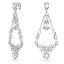 Swarovski Mesmera Clip Earrings Mixed Cuts, Chandelier, Long, White, Rhodium Plated -Jewelry Store mesmera clip earrings mixed cuts chandelier long white rhodium plated swarovski 5665827 2