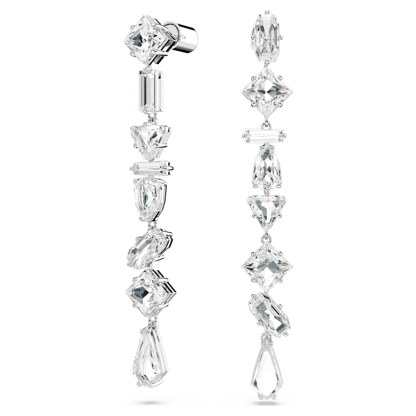 Swarovski Mesmera Drop Earrings Asymmetrical Design, Mixed Cuts, Long, White, Rhodium Plated 5 Swarovski Mesmera Drop Earrings Asymmetrical Design, Mixed Cuts, Long, White, Rhodium Plated - Image 3