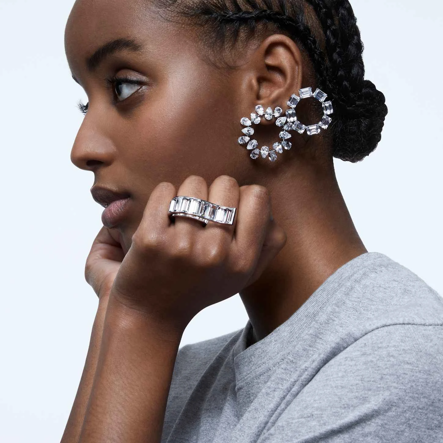 Swarovski Millenia Hoop Earrings Octagon Cut, White, Rhodium Plated 6 Swarovski Millenia Hoop Earrings Octagon Cut, White, Rhodium Plated - Image 4