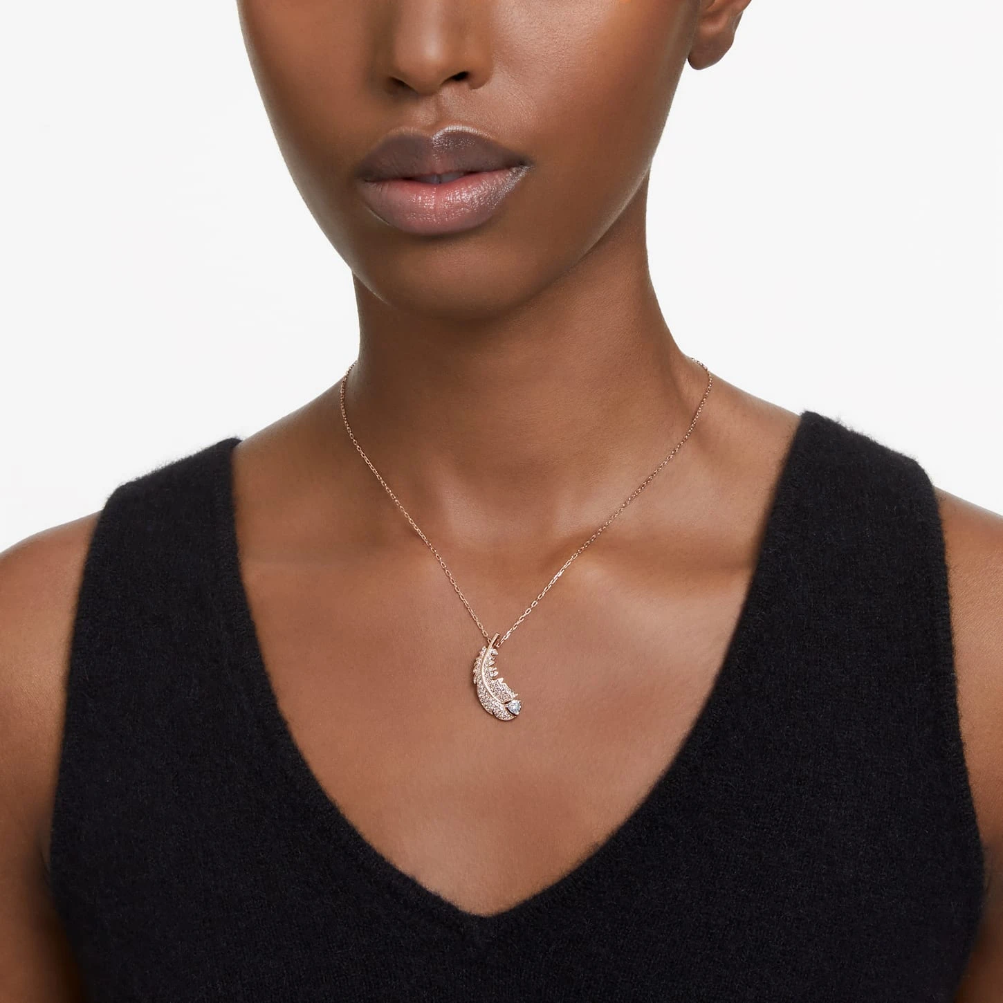 Swarovski Nice Pendant Feather, White, Rose Gold-tone Plated 3 Swarovski Nice Pendant Feather, White, Rose Gold-tone Plated