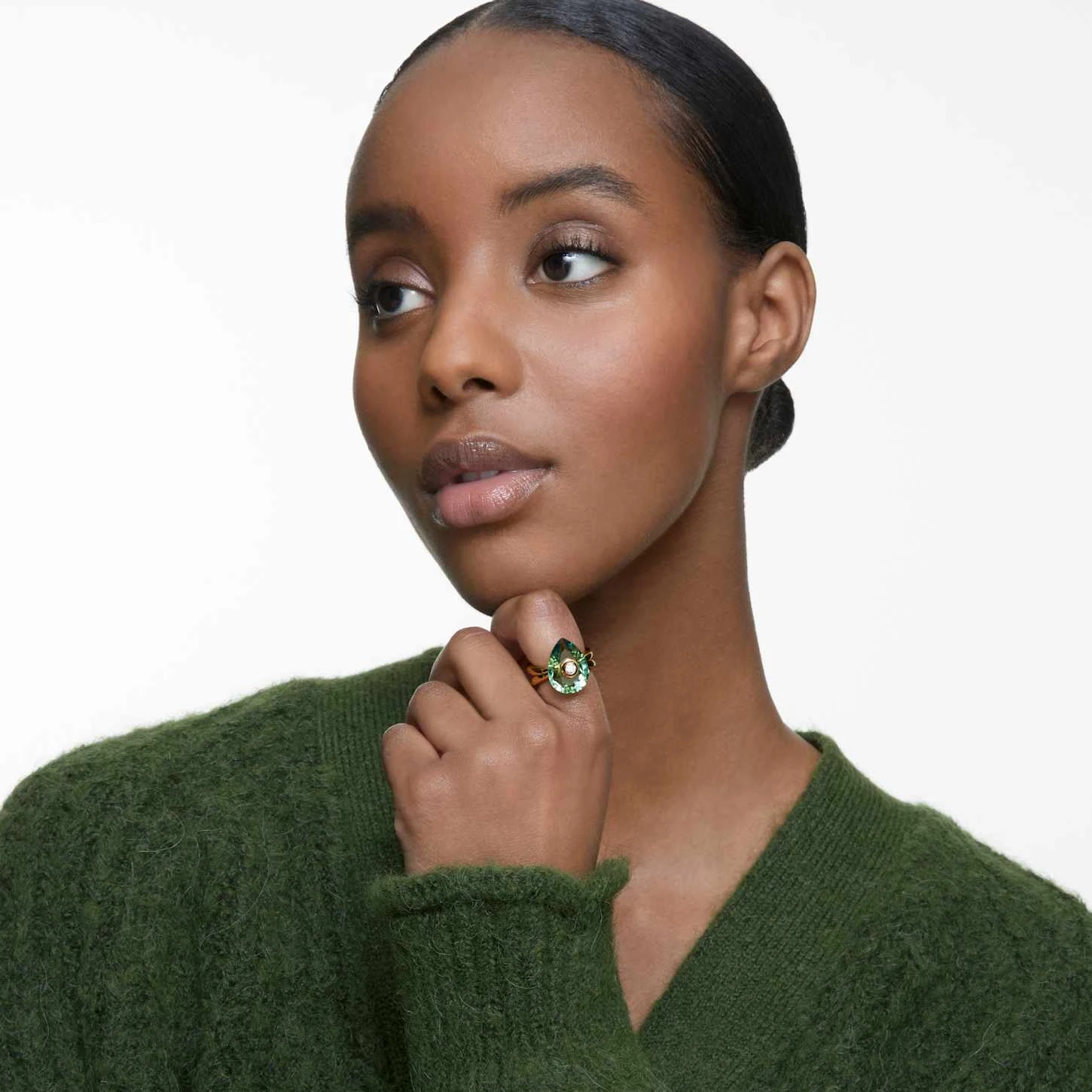 Swarovski Numina Ring Pear Cut, Green, Gold-tone Plated 3 Swarovski Numina Ring Pear Cut, Green, Gold-tone Plated