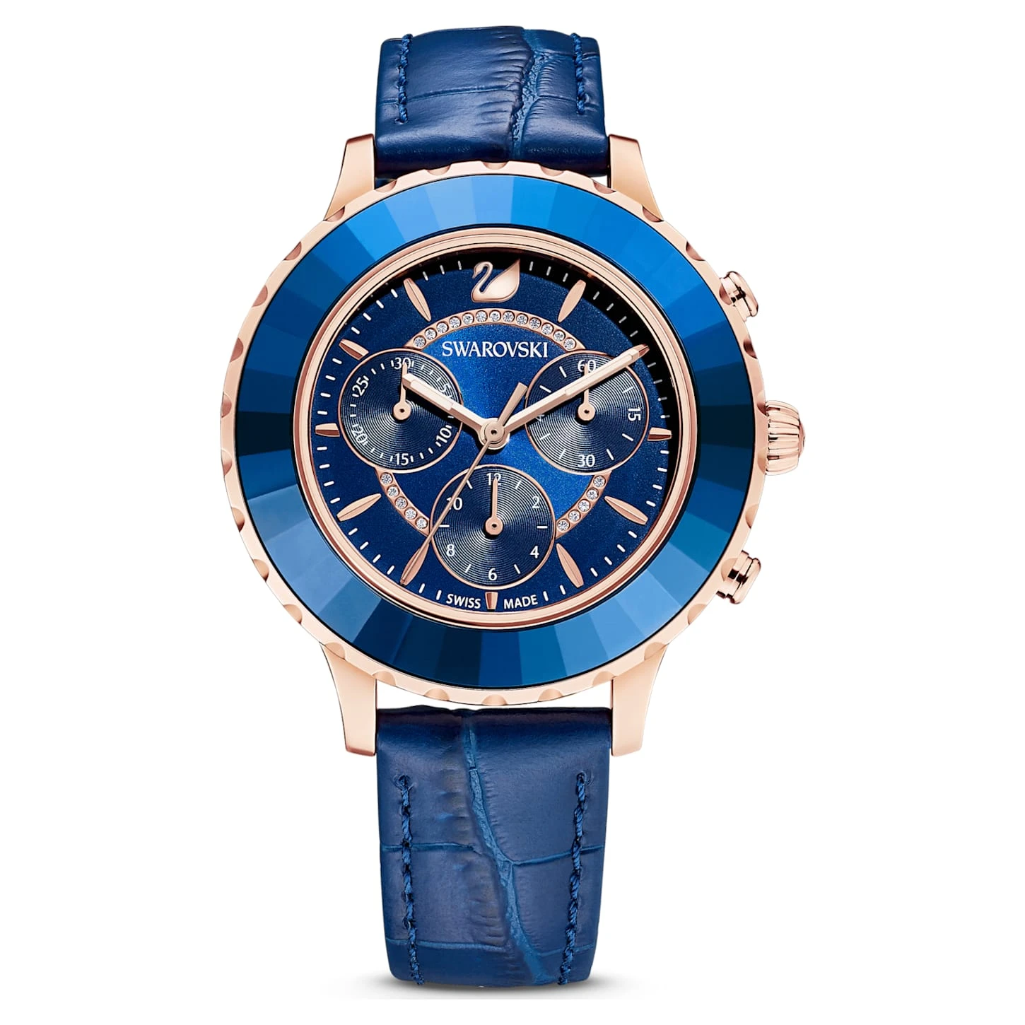 Swarovski Octea Lux Chrono Watch Swiss Made, Leather Strap, Blue, Rose Gold-tone Finish 4 Swarovski Octea Lux Chrono Watch Swiss Made, Leather Strap, Blue, Rose Gold-tone Finish - Image 2