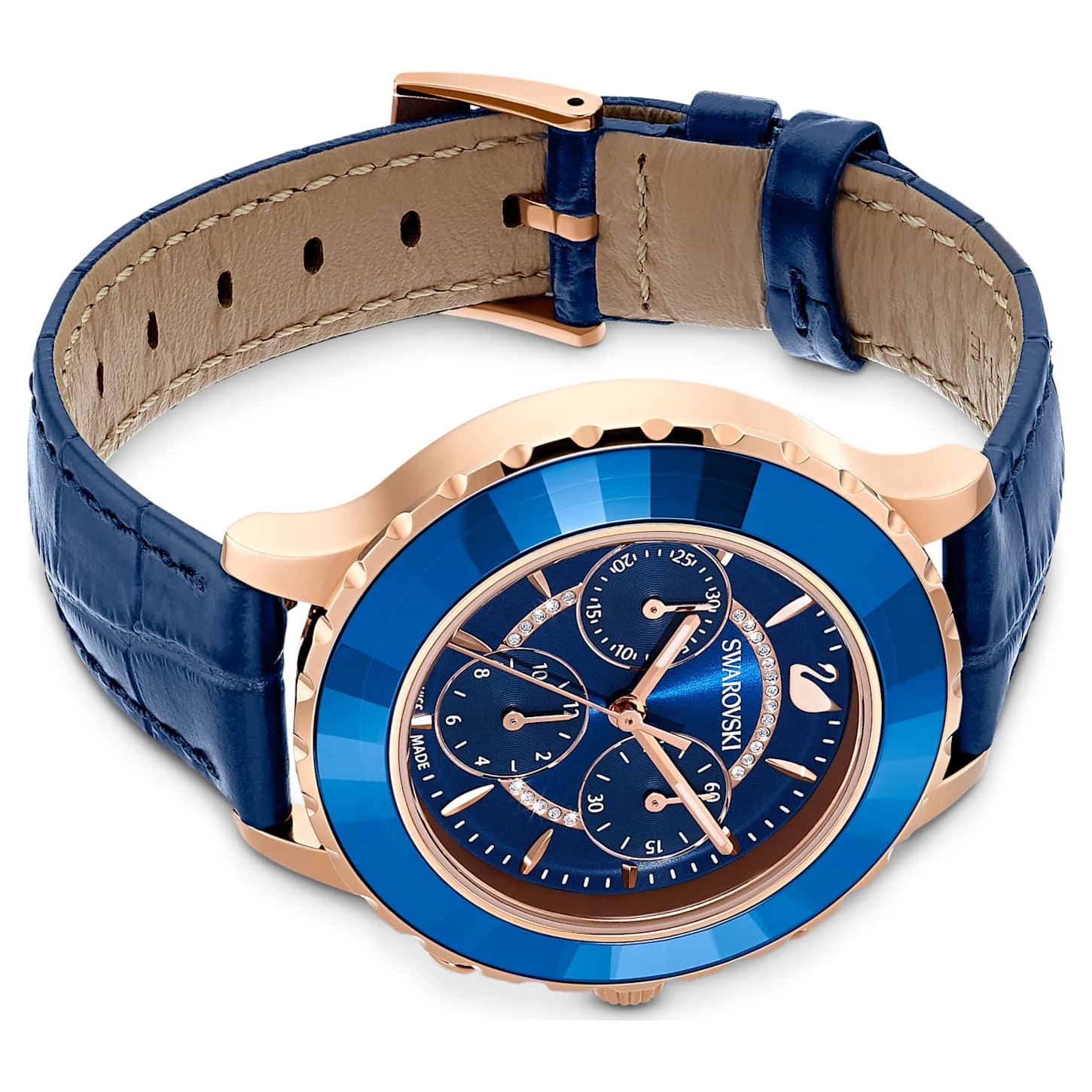 Swarovski Octea Lux Chrono Watch Swiss Made, Leather Strap, Blue, Rose Gold-tone Finish 6 Swarovski Octea Lux Chrono Watch Swiss Made, Leather Strap, Blue, Rose Gold-tone Finish - Image 4