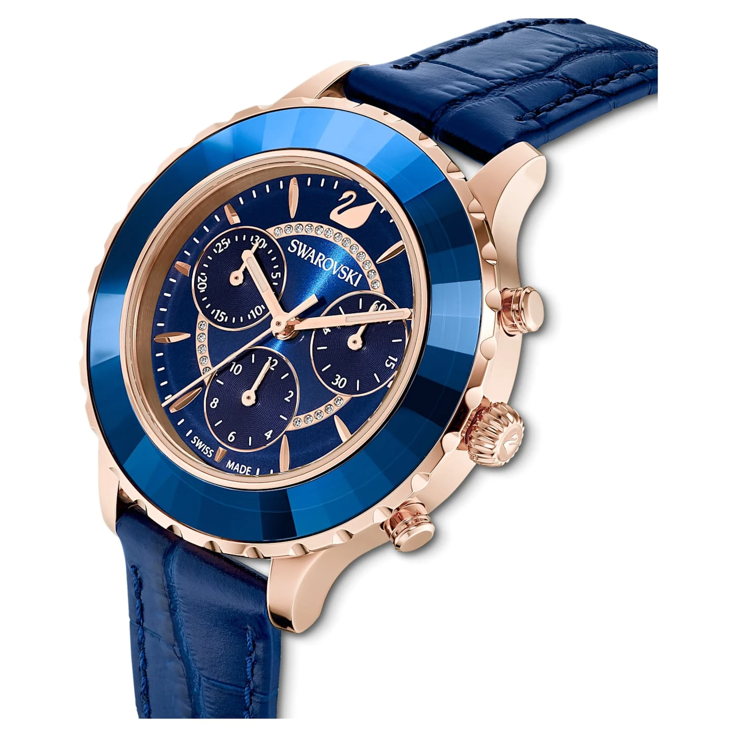 Swarovski Octea Lux Chrono Watch Swiss Made, Leather Strap, Blue, Rose Gold-tone Finish 7 Swarovski Octea Lux Chrono Watch Swiss Made, Leather Strap, Blue, Rose Gold-tone Finish - Image 5