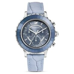 Swarovski Octea Lux Chrono Watch Swiss Made, Leather Strap, Blue, Stainless Steel