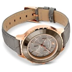 Swarovski Octea Lux Chrono Watch Swiss Made, Leather Strap, Gray, Rose Gold-tone Finish -Jewelry Store octea lux chrono watch swiss made leather strap gray rose gold tone finish swarovski 5452495 3