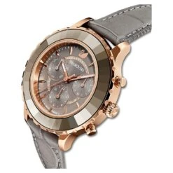 Swarovski Octea Lux Chrono Watch Swiss Made, Leather Strap, Gray, Rose Gold-tone Finish -Jewelry Store octea lux chrono watch swiss made leather strap gray rose gold tone finish swarovski 5452495 4