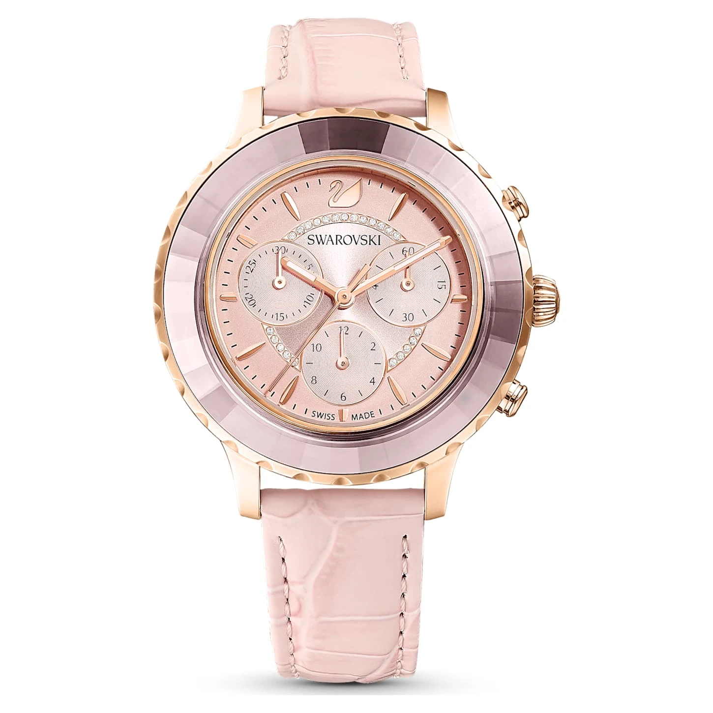 Swarovski Octea Lux Chrono Watch Swiss Made, Leather Strap, Pink, Rose Gold-tone Finish 4 Swarovski Octea Lux Chrono Watch Swiss Made, Leather Strap, Pink, Rose Gold-tone Finish - Image 2