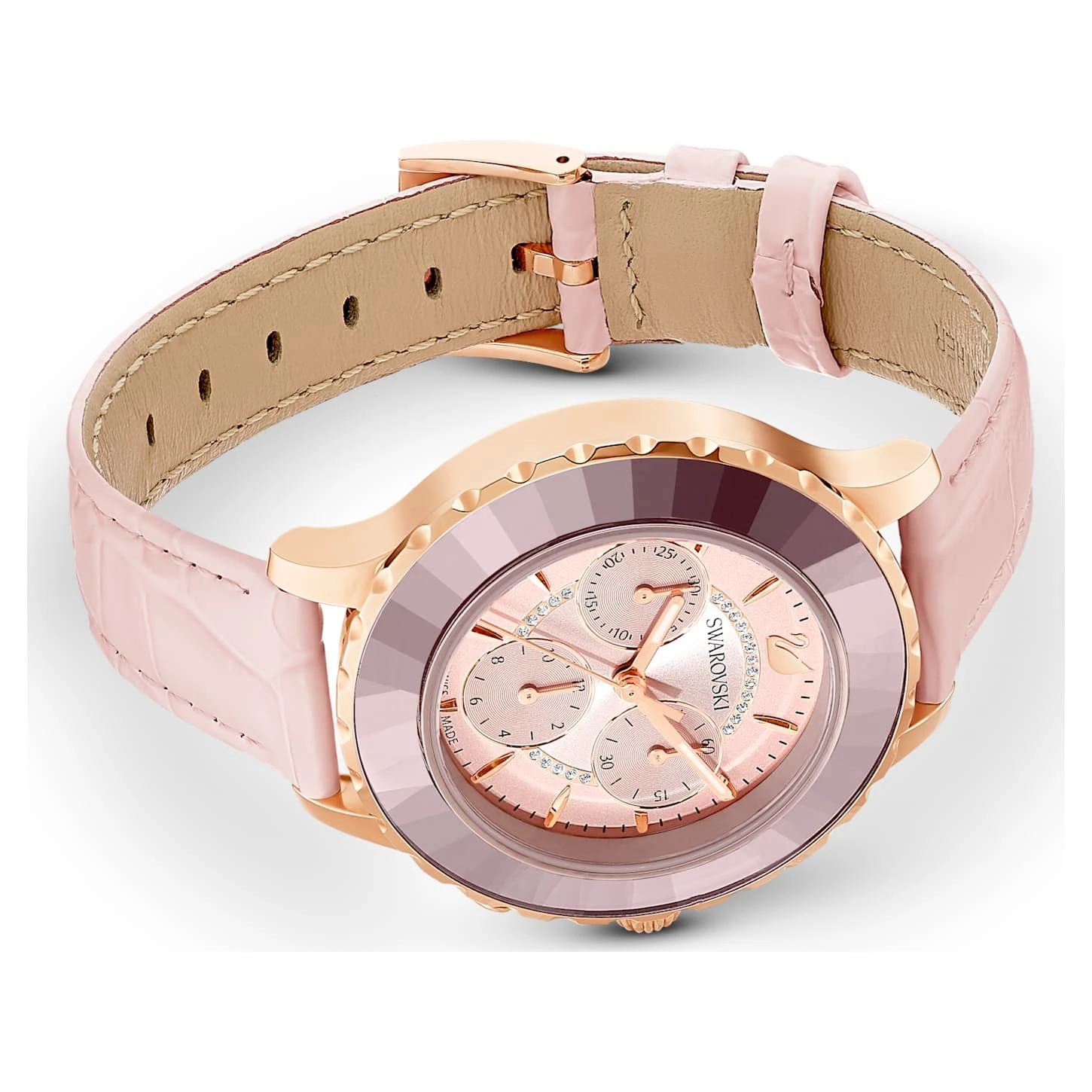 Swarovski Octea Lux Chrono Watch Swiss Made, Leather Strap, Pink, Rose Gold-tone Finish 6 Swarovski Octea Lux Chrono Watch Swiss Made, Leather Strap, Pink, Rose Gold-tone Finish - Image 4