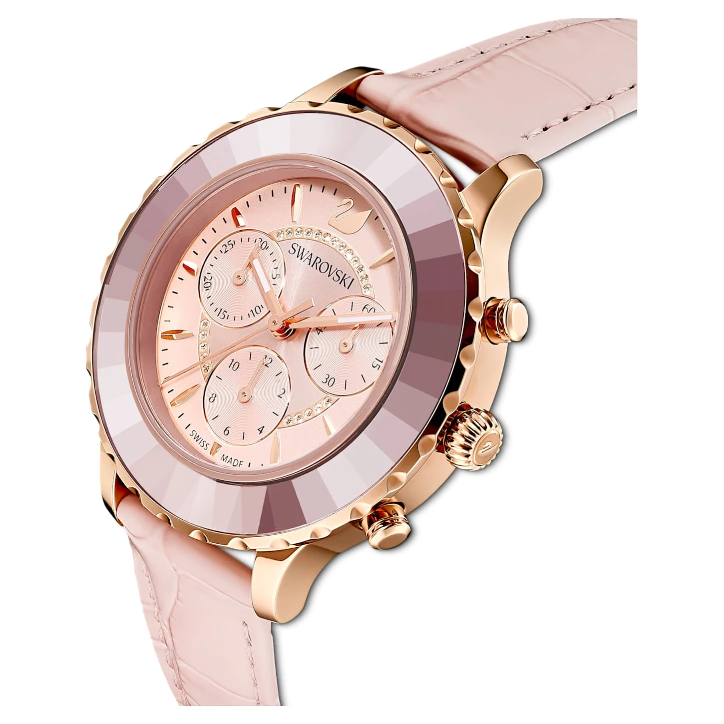 Swarovski Octea Lux Chrono Watch Swiss Made, Leather Strap, Pink, Rose Gold-tone Finish 7 Swarovski Octea Lux Chrono Watch Swiss Made, Leather Strap, Pink, Rose Gold-tone Finish - Image 5