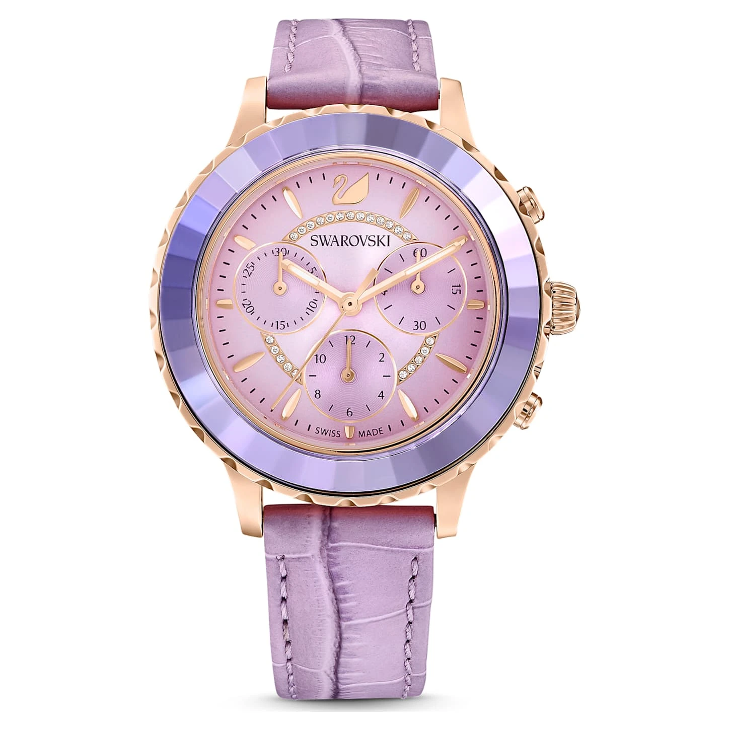 Swarovski Octea Lux Chrono Watch Swiss Made, Leather Strap, Purple, Rose Gold-tone Finish 4 Swarovski Octea Lux Chrono Watch Swiss Made, Leather Strap, Purple, Rose Gold-tone Finish - Image 2