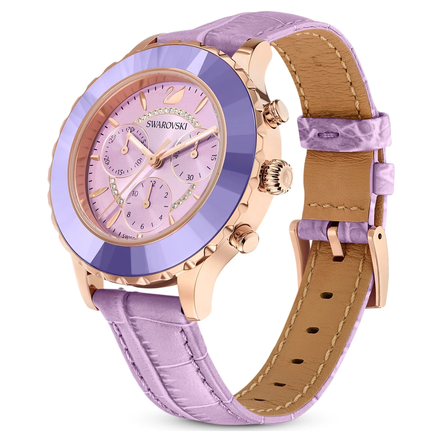 Swarovski Octea Lux Chrono Watch Swiss Made, Leather Strap, Purple, Rose Gold-tone Finish 5 Swarovski Octea Lux Chrono Watch Swiss Made, Leather Strap, Purple, Rose Gold-tone Finish - Image 3