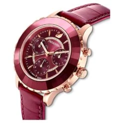 Swarovski Octea Lux Chrono Watch Swiss Made, Leather Strap, Red, Rose Gold-tone Finish -Jewelry Store octea lux chrono watch swiss made leather strap red rose gold tone finish swarovski 5547642 4