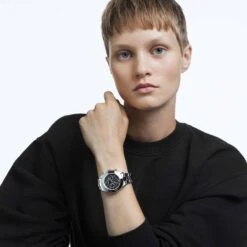 Swarovski Octea Lux Sport Watch Swiss Made, Metal Bracelet, Black, Stainless Steel