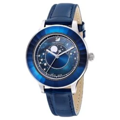 Swarovski Octea Lux Watch Swiss Made, Moon, Leather Strap, Blue, Stainless Steel -Jewelry Store octea lux watch swiss made moon leather strap blue stainless steel swarovski 5516305 3