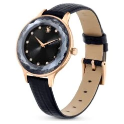 Swarovski Octea Nova Watch Swiss Made, Leather Strap, Black, Rose Gold-tone Finish -Jewelry Store octea nova watch swiss made leather strap black rose gold tone finish swarovski 5650033 2
