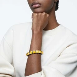 Swarovski Orbita Bracelet Magnetic Closure, Square Cut, Multicolored, Rhodium Plated