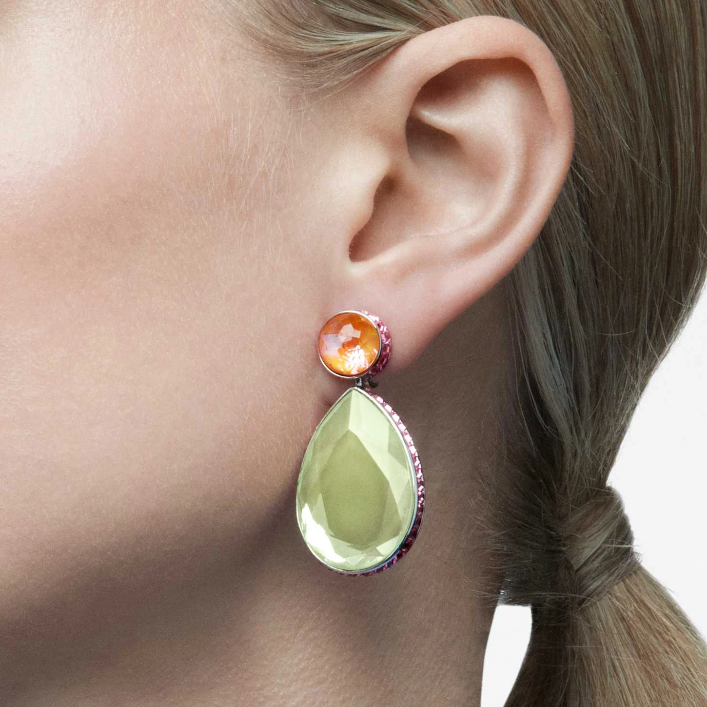 Swarovski Orbita Clip Earrings Asymmetrical Design, Drop Cut, Multicolored, Rhodium Plated 9 Swarovski Orbita Clip Earrings Asymmetrical Design, Drop Cut, Multicolored, Rhodium Plated - Image 7