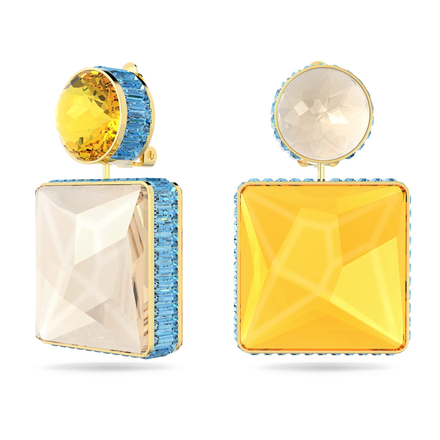 Swarovski Orbita Clip Earrings Asymmetrical Design, Square Cut, Multicolored, Gold-tone Plated 5 Swarovski Orbita Clip Earrings Asymmetrical Design, Square Cut, Multicolored, Gold-tone Plated - Image 3