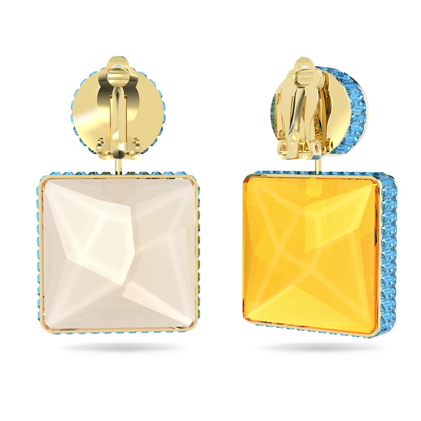 Swarovski Orbita Clip Earrings Asymmetrical Design, Square Cut, Multicolored, Gold-tone Plated 6 Swarovski Orbita Clip Earrings Asymmetrical Design, Square Cut, Multicolored, Gold-tone Plated - Image 4