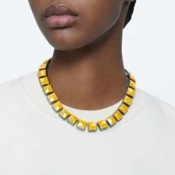 Swarovski Orbita Necklace Magnetic Closure, Square Cut, Multicolored, Rhodium Plated