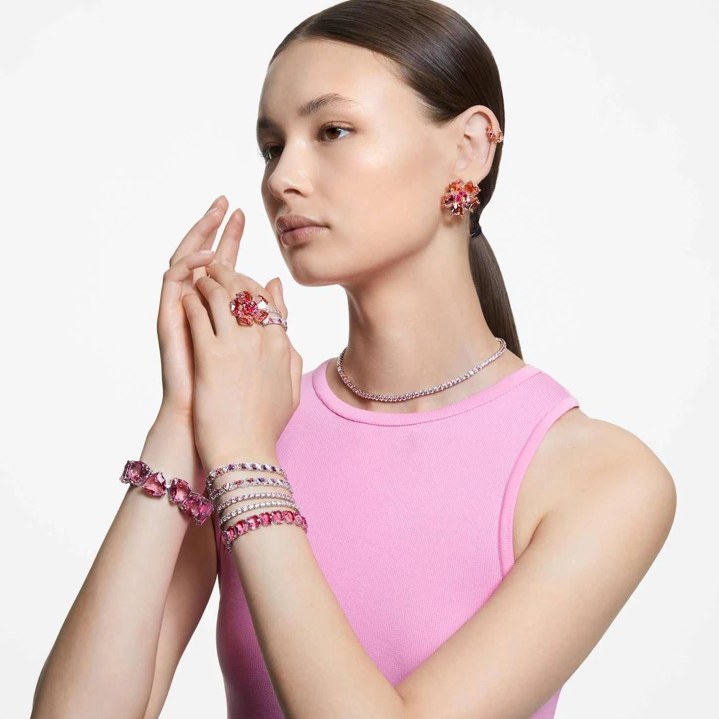 Swarovski Ortyx Bracelet Triangle Cut, Pink, Rhodium Plated 7 Swarovski Ortyx Bracelet Triangle Cut, Pink, Rhodium Plated - Image 5